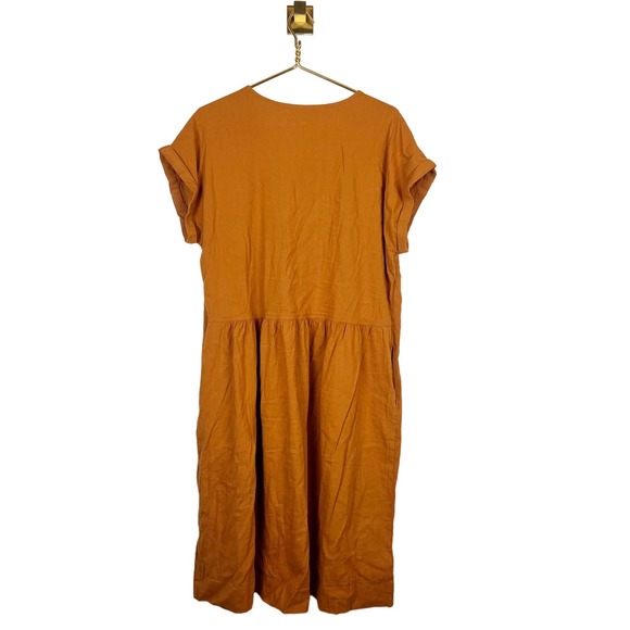 Lou & Grey by Loft Linen Blend Midi Dress Cap Sleeve V-Neck - Picture 3 of 9